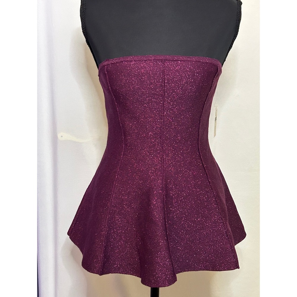 Anthropologie Burgundy Glitter Strapless‎ Peplum Top Small